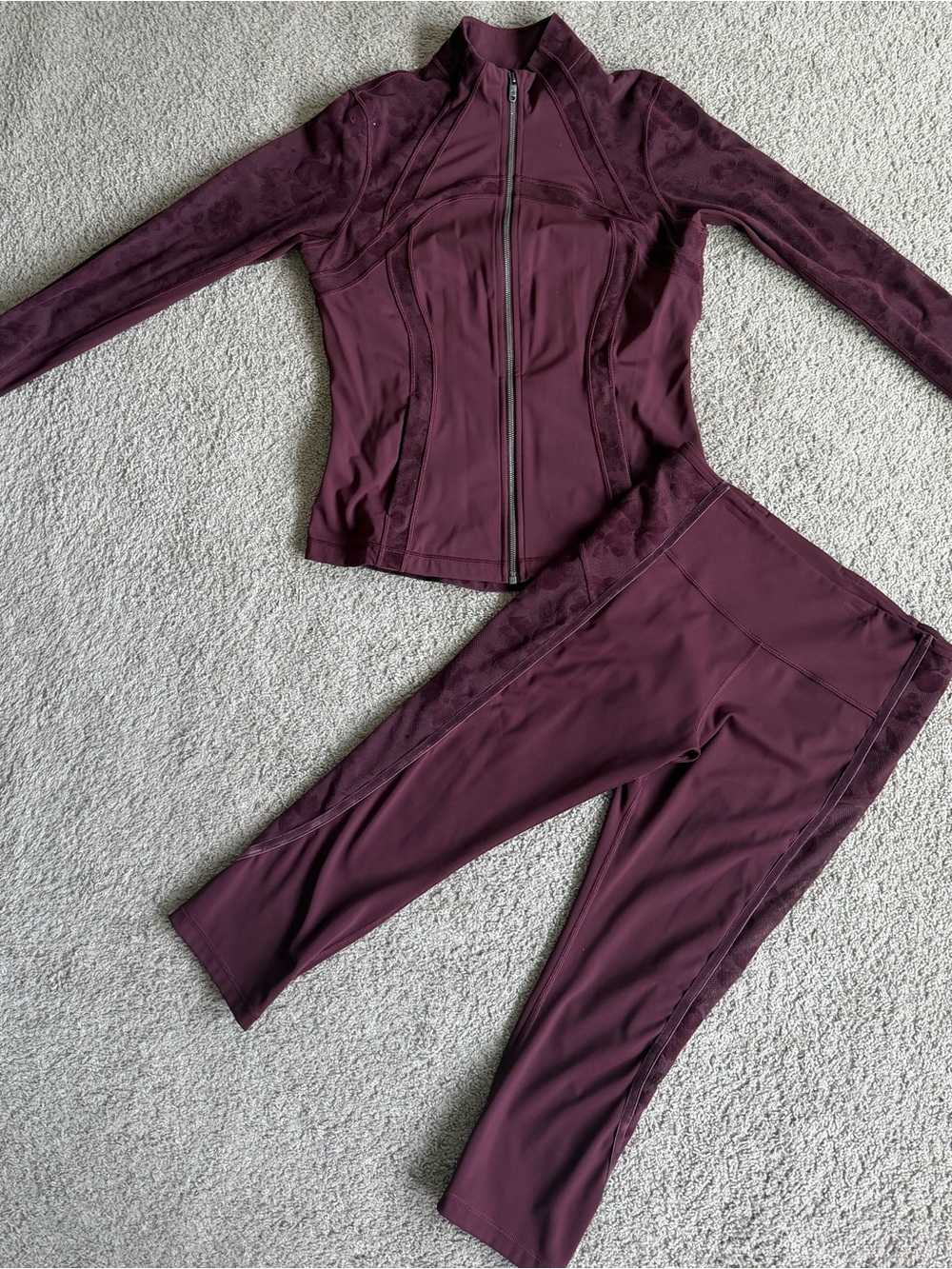 GUC Lululemon Maroon Zip Jacket size 12 & Crop Leggings size 10 Set